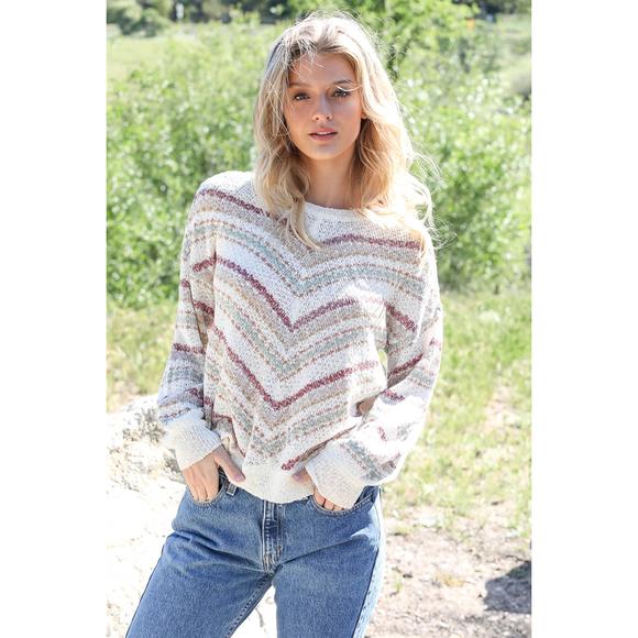 Rachell`s Boutique Tops - Stripe Knit Cotton Blend Long Sleeve Top